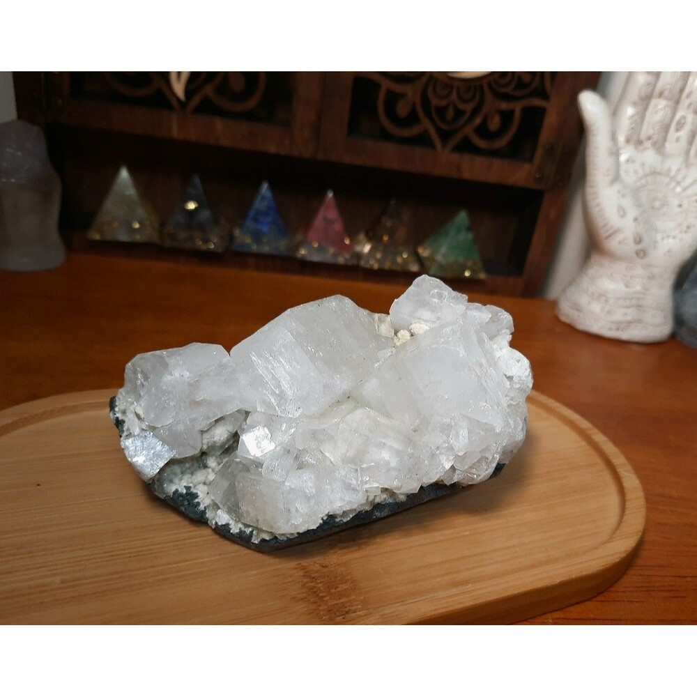 Apophyllite Crystal Cluster with Druzy Quartz on Basalt Matrix